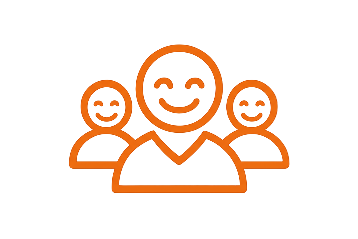 Make a minimalistic logo as a representation of satisfied customers. Color orange